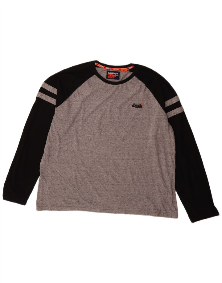 Мужской топ Superdry с длинным рукавом 3XL, серый хлопок с цветными блоками