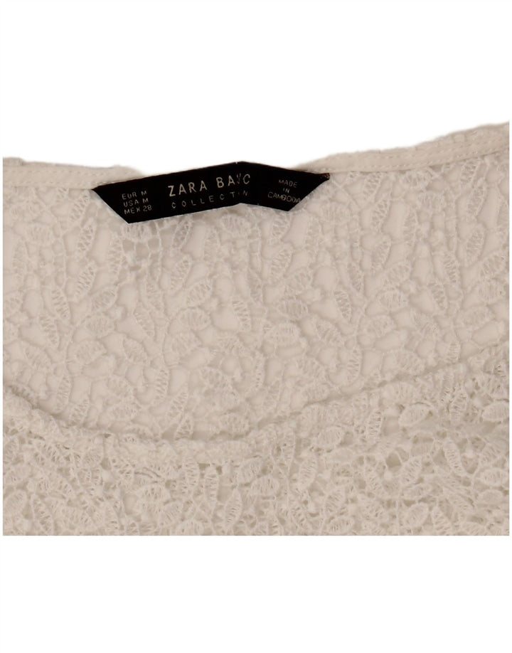 Женская укороченная блузка ZARA UK 12, средний белый цветочный принт