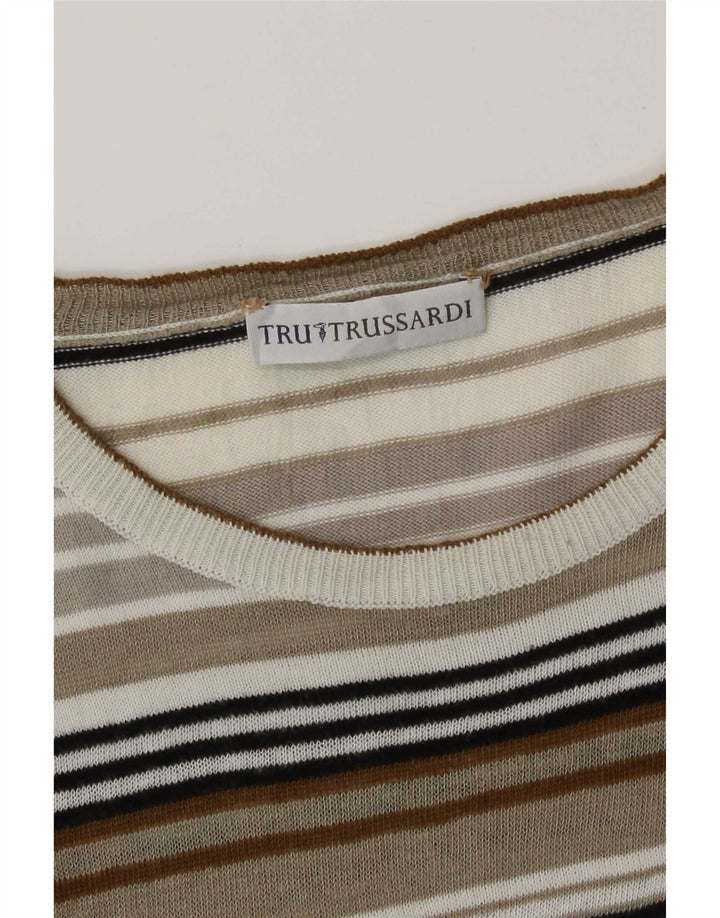 Мужской джемпер с вырезом лодочкой Trussardi, средний разноцветный полосатый свитер
