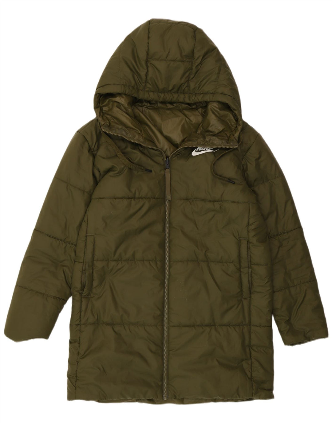 Женская двусторонняя стеганая куртка с рисунком Nike UK 14, средний цвет хаки, полиэстер