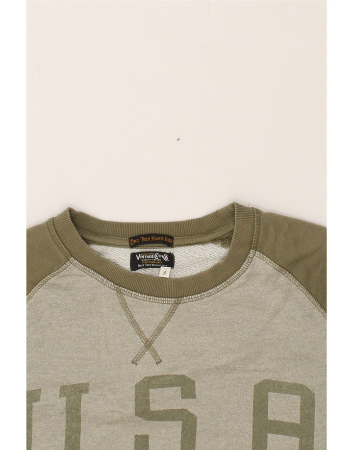 JACK & JONES Mens Graphic Sweatshirt Jumper Small Khaki Colourblock Vintage Jack & Jones and Second-Hand Jack & Jones from Messina Hembry 