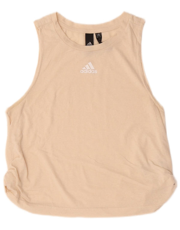 Женская укороченная футболка с рисунком Adidas Top UK 10, маленькая, бежевый, хлопок