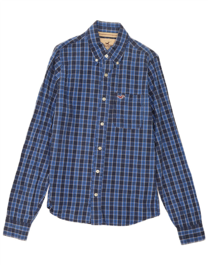Мужская рубашка Hollister, хлопковая синяя клетка среднего размера