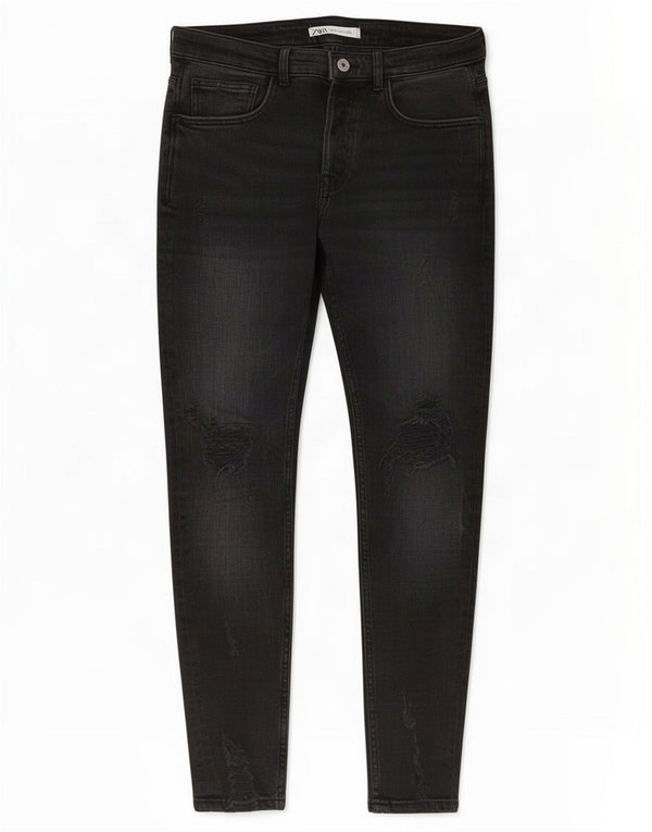 Мужские потертые джинсы скинни Zara EU 42, большие W32 L29, черный хлопок