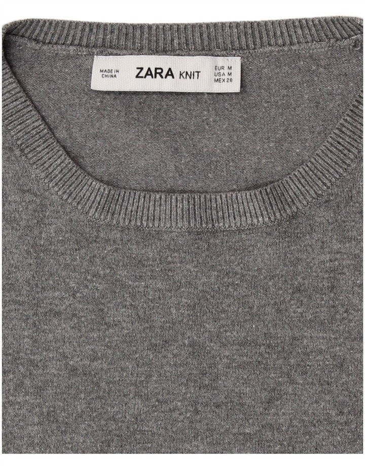 Женский джемпер с круглым вырезом Zara UK 12, средний серый цвет