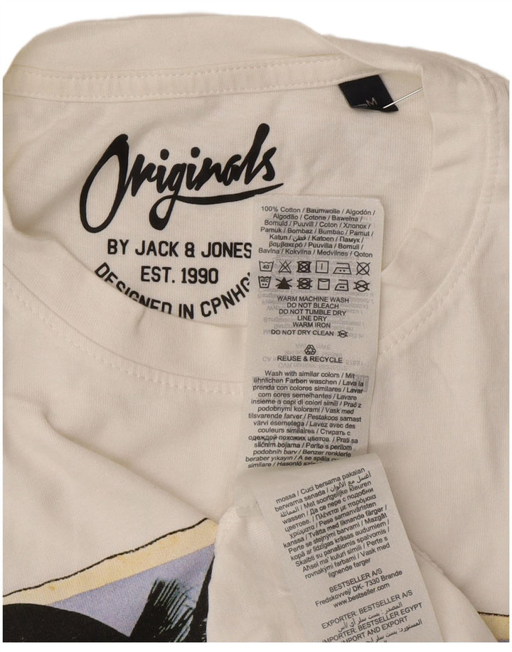 Мужская футболка с рисунком Jack & Jones, топ среднего размера, белый хлопок, хлопок
