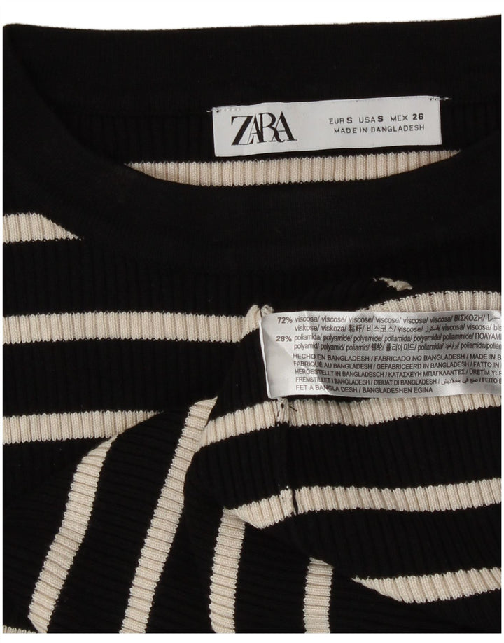 Женский топ Zara с длинным рукавом UK 10, маленький черный в полоску из вискозы