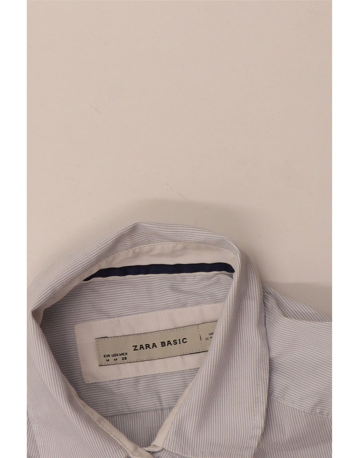 Женская рубашка с коротким рукавом Zara UK 14, средний белый цвет в тонкую полоску