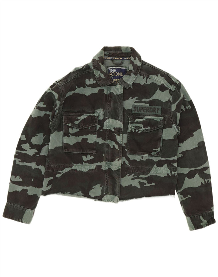Женская укороченная джинсовая куртка Superdry UK 12, средний зеленый камуфляжный хлопок