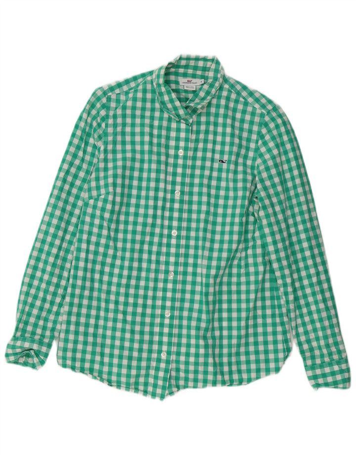 VINEYARD VINES Женская рубашка US 6, средний зеленый цвет в мелкую клетку, хлопок