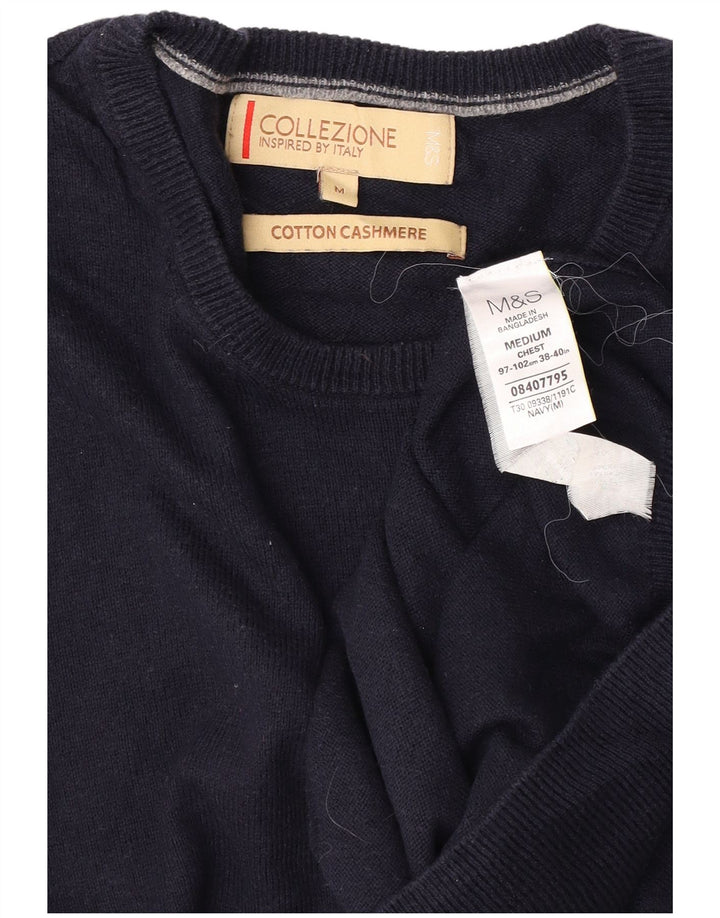 Мужской джемпер с круглым вырезом Marks & Spencer, средний темно-синий хлопковый свитер