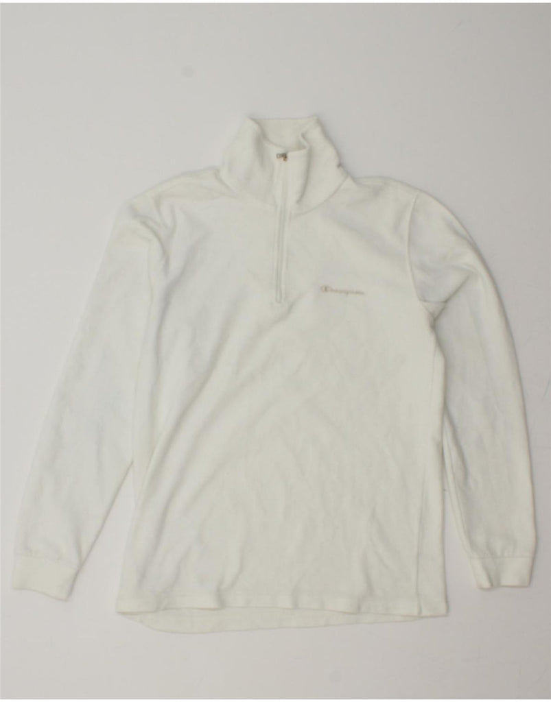 CHAMPION Womens Zip Neck Fleece Jumper UK 10 Small White Vintage Champion and Second-Hand Champion from Messina Hembry 
