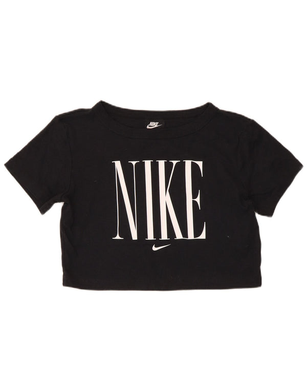 Женская укороченная футболка с графическим рисунком Nike с короткими рукавами, британский 12, средний черный цвет, хлопок
