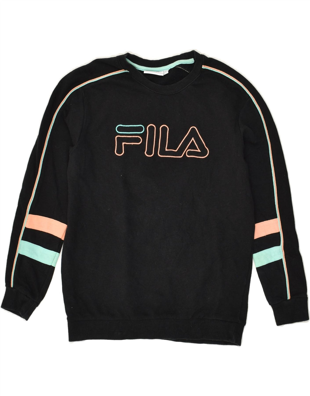 FILA Womens Graphic Sweatshirt Jumper UK 6 XS Black Cotton | Vintage Fila | Thrift | Second-Hand Fila | Used Clothing | Messina Hembry 