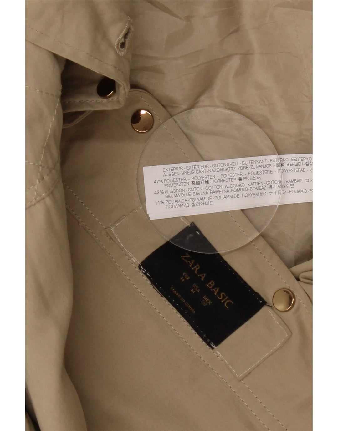 Женский плащ с капюшоном Zara UK 14, средний цвет хаки, полиэстер