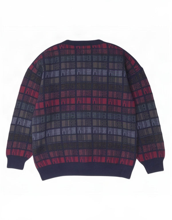DW-Shop Mens Boat Neck Jumper Sweater IT 52/54 Large Navy Blue Geometric