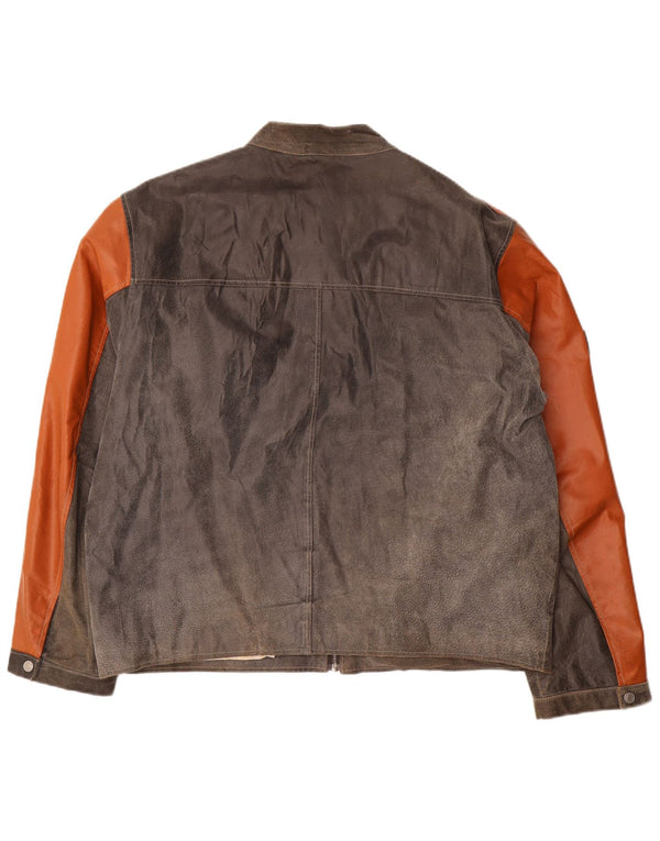 Мужская кожаная куртка Tom Tailor UK 44 2XL серая кожаная с цветными блоками