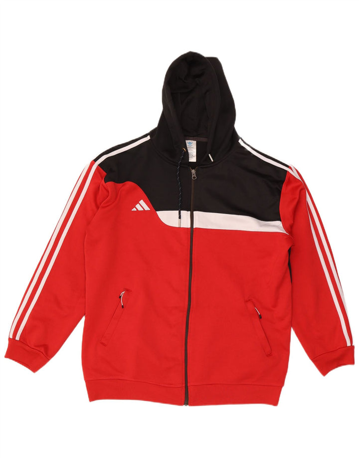 Adidas Мужской свитер с капюшоном на молнии 2XL Красный полиэстер с цветными блоками