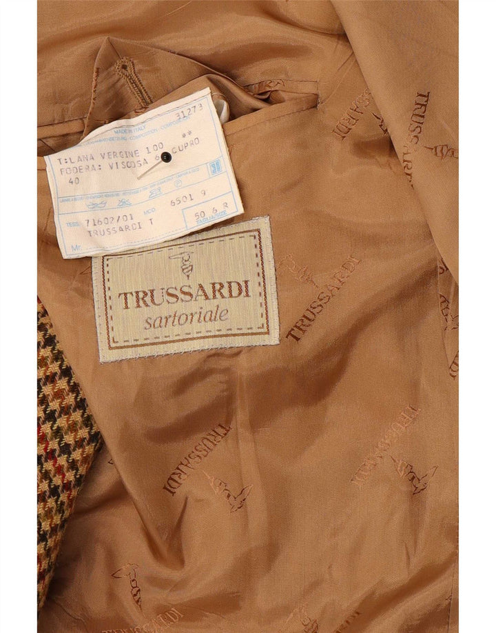 Мужской пиджак Trussardi IT 50, большой коричневый, шерсть с узором «гусиные лапки»