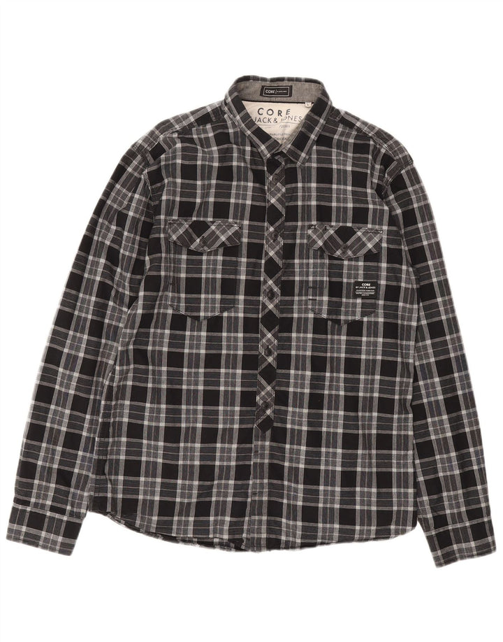 JACK & JONES Mens Core Flannel Shirt Large Black Check Cotton
