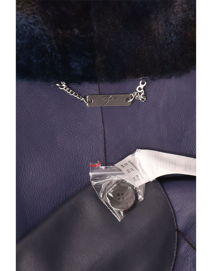 VINTAGE Женская куртка оверсайз с мехом IT 50 XL Темно-синяя кожа ягненка