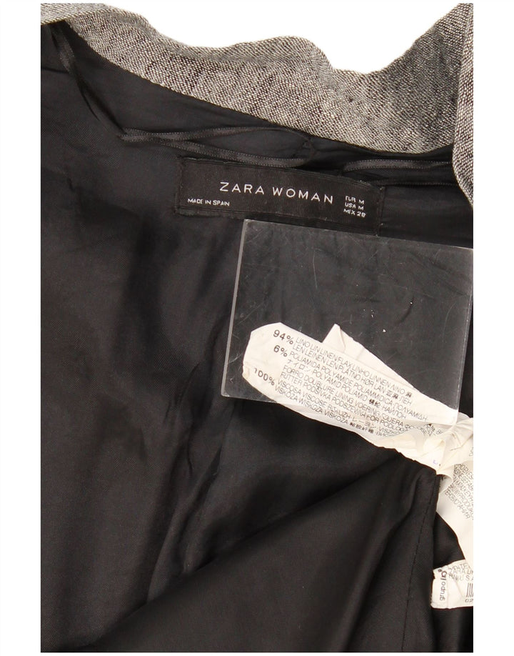 Женский пиджак ZARA с завязкой спереди, Великобритания 14, льняной цвет среднего серого цвета с цветными блоками