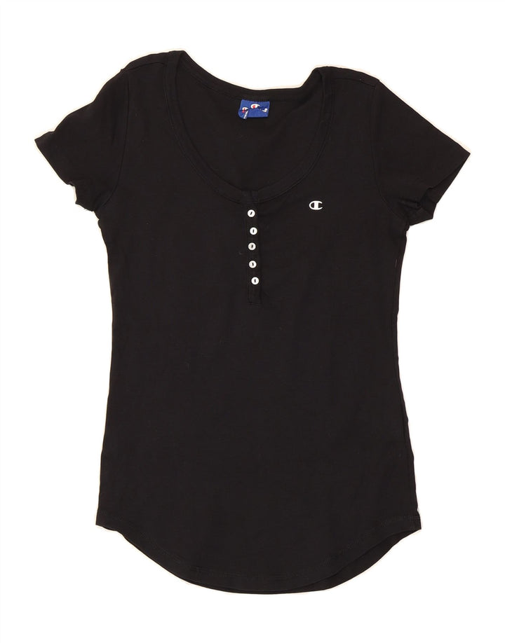 CHAMPION Womens T-Shirt Top UK 12 Medium Black Cotton Vintage Champion and Second-Hand Champion from Messina Hembry 