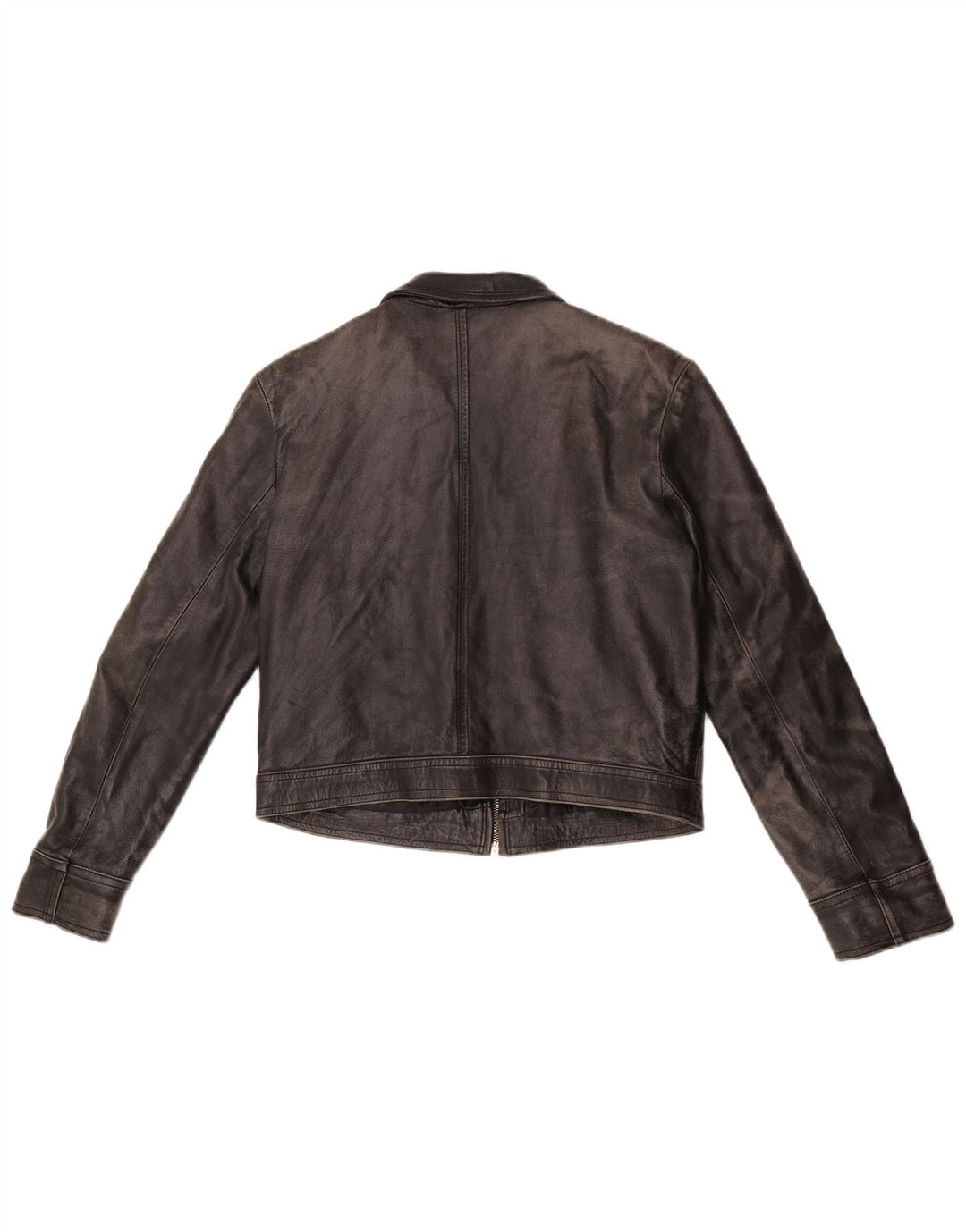 Винтажная женская укороченная кожаная куртка UK 14, кожа среднего черного цвета