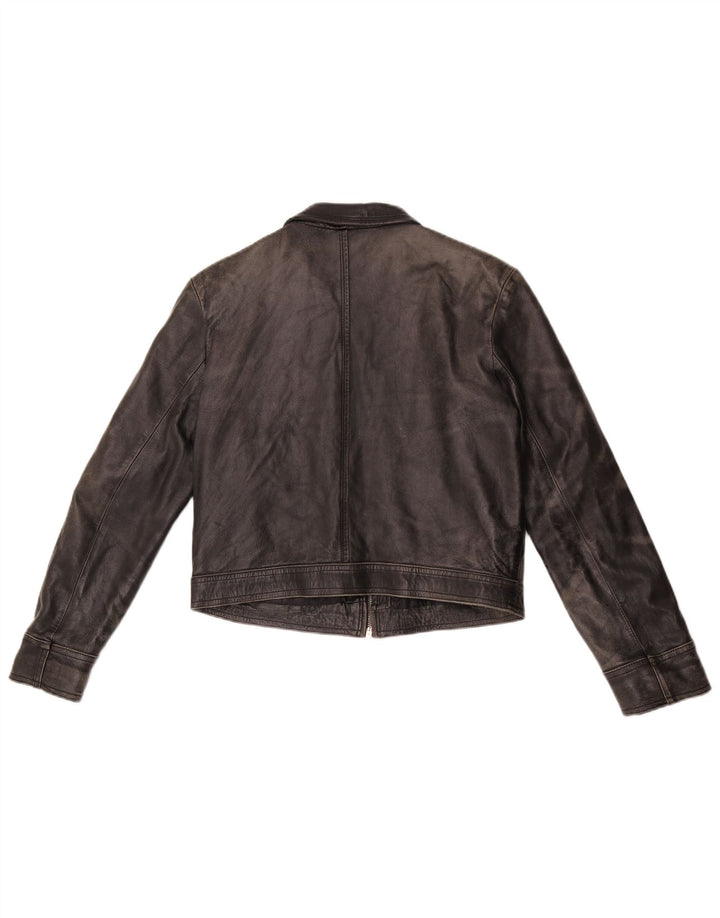 Винтажная женская укороченная кожаная куртка UK 14, кожа среднего черного цвета