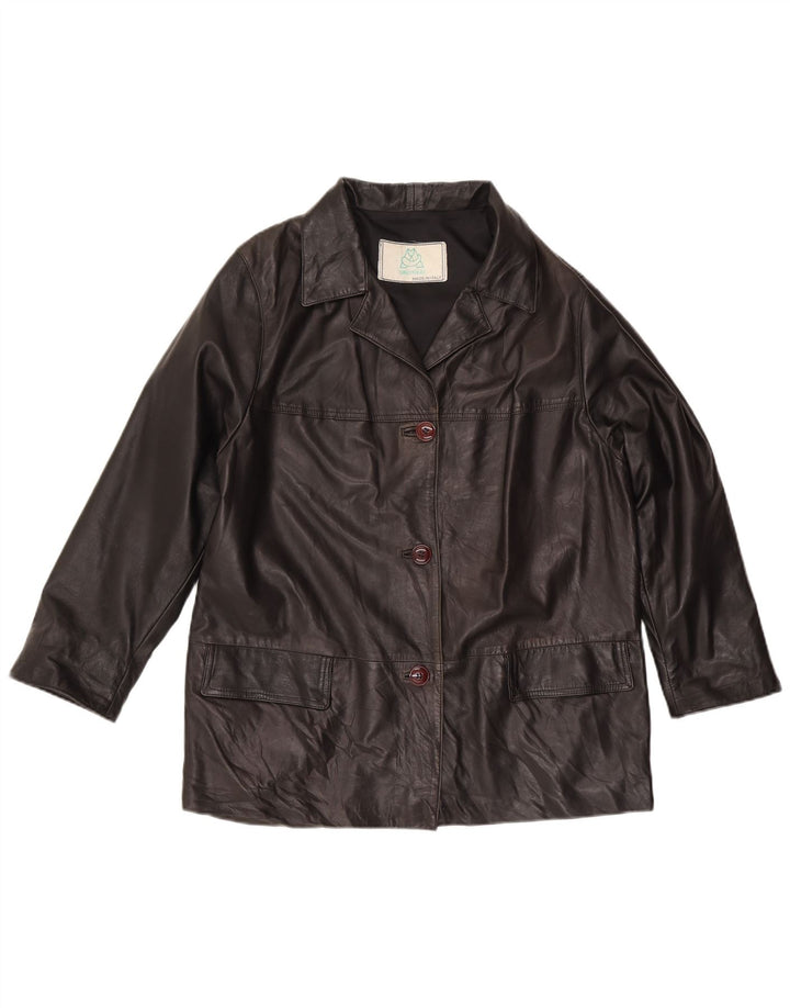 Винтажная женская кожаная куртка UK 16, большая черная