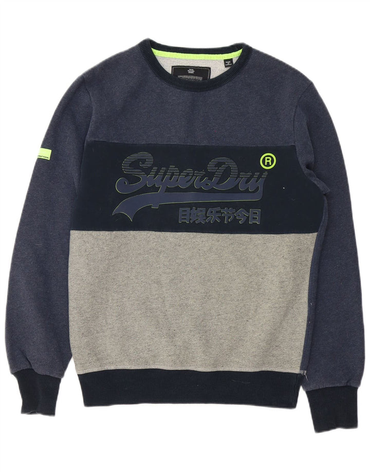 Мужской свитшот с графическим рисунком Superdry, средний темно-синий, хлопок с цветными блоками