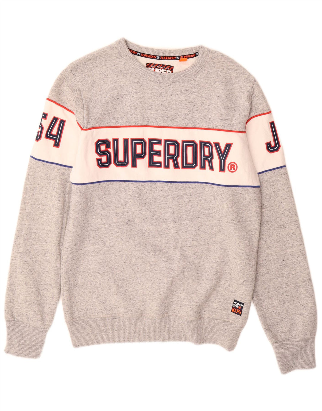 SUPERDRY Мужской свитшот с графическим рисунком, большой серый хлопковый джемпер с цветными блоками