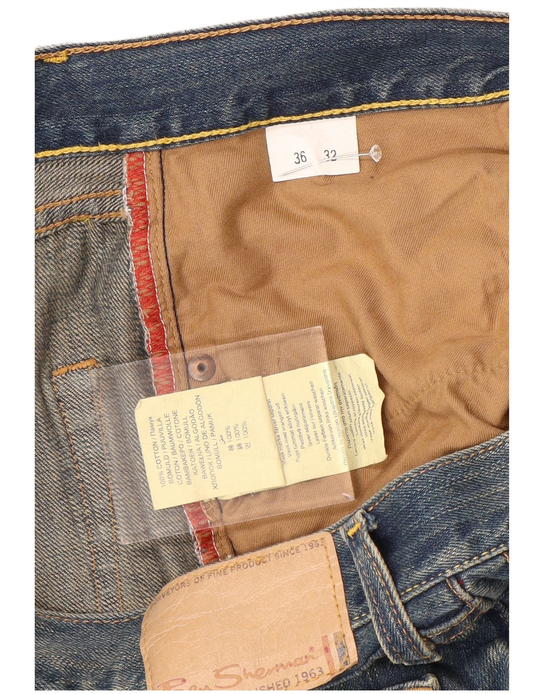 Мужские прямые джинсы BEN SHERMAN W36 L32, синий хлопок