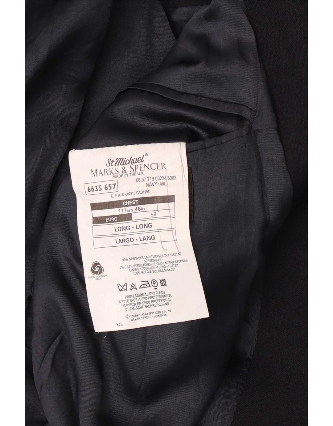 Мужской удлиненный пиджак Marks & Spencer UK 46 XL темно-синий