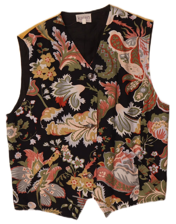 ВИНТАЖНЫЙ женский жилет UK 14, средний разноцветный ацетат с цветочным принтом