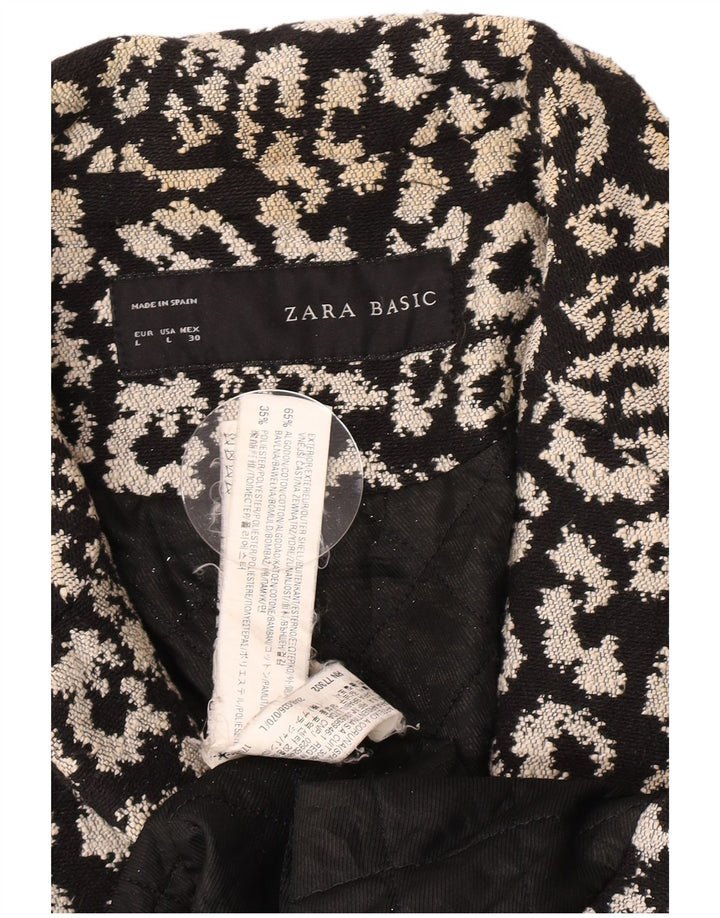 Zara Женское открытое пальто с абстрактным узором UK 14, большое черное хлопковое пальто