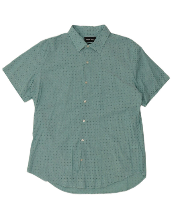 BONOBOS Мужская приталенная рубашка с коротким рукавом, большая синяя хлопковая рубашка в горошек