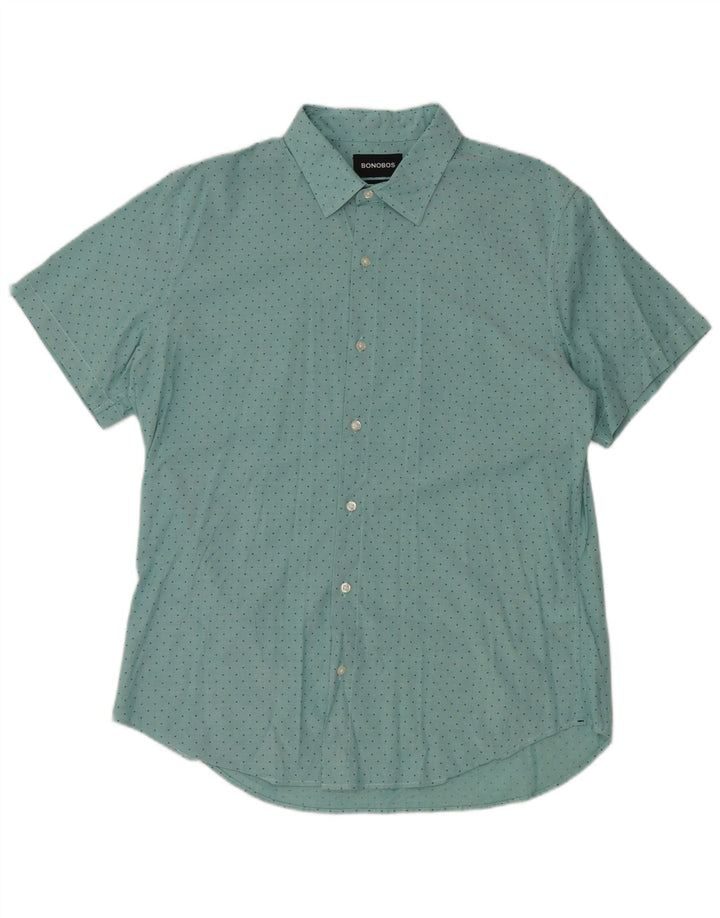 BONOBOS Мужская приталенная рубашка с коротким рукавом, большая синяя хлопковая рубашка в горошек