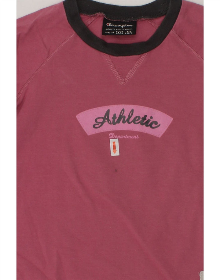 CHAMPION Girls Graphic Top Long Sleeve 5-6 Years XS Pink Cotton | Vintage Champion | Thrift | Second-Hand Champion | Used Clothing | Messina Hembry 