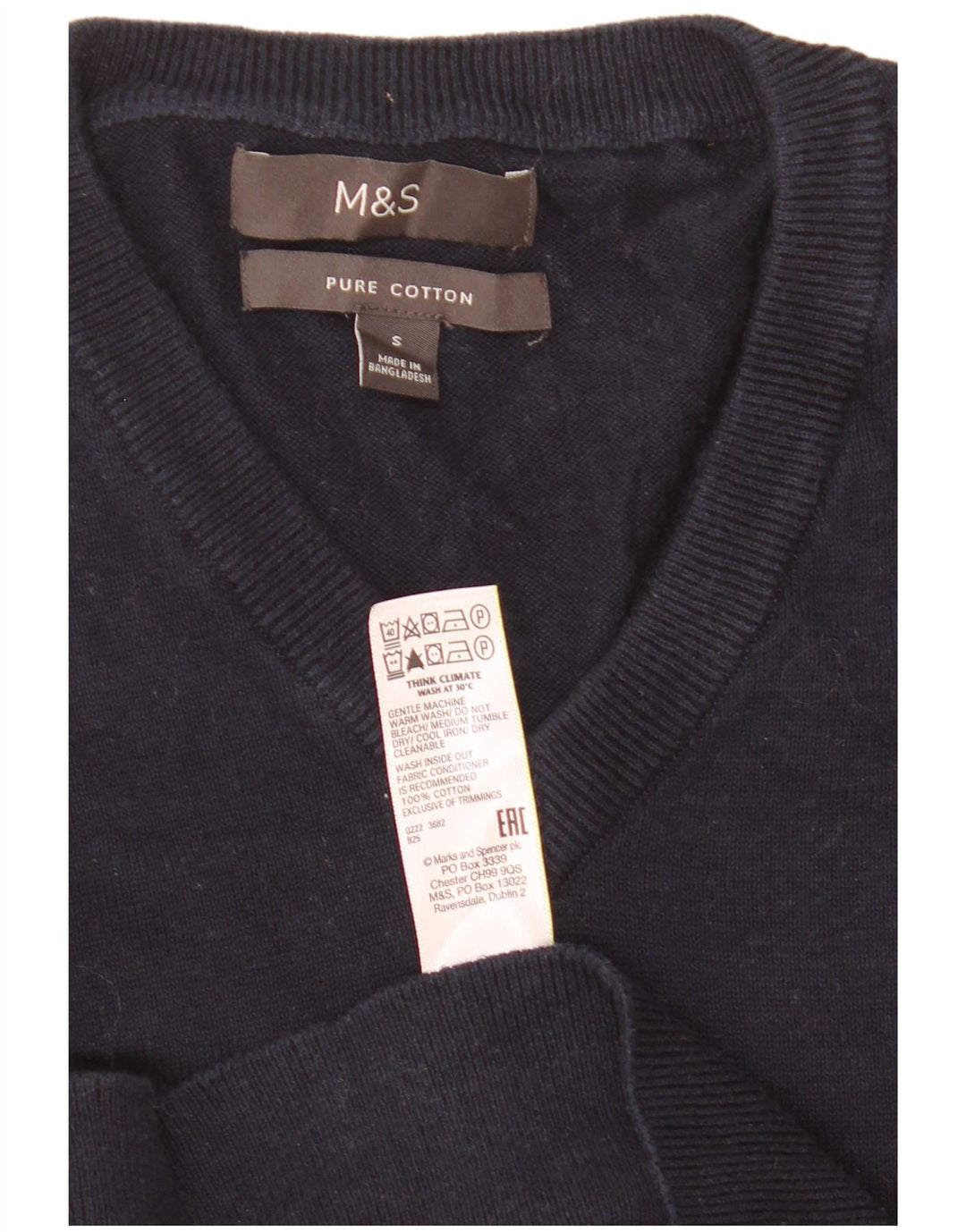 Мужской джемпер с v-образным вырезом Marks & Spencer, маленький темно-синий хлопковый свитер