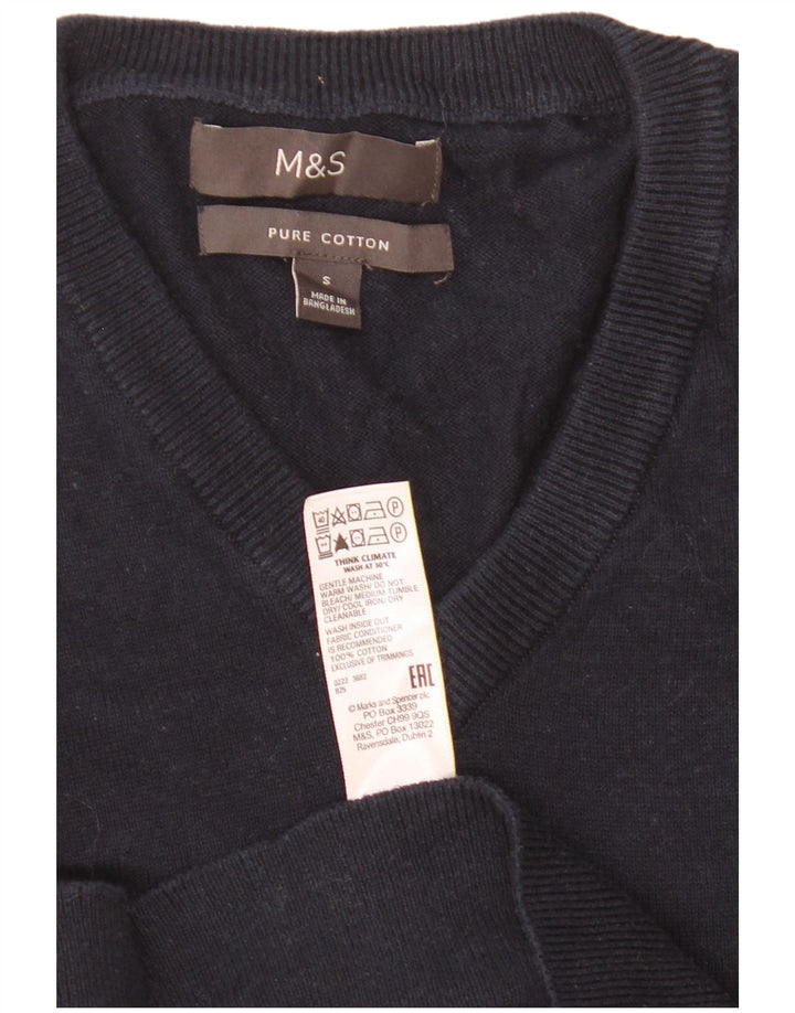 Мужской джемпер с v-образным вырезом Marks & Spencer, маленький темно-синий хлопковый свитер