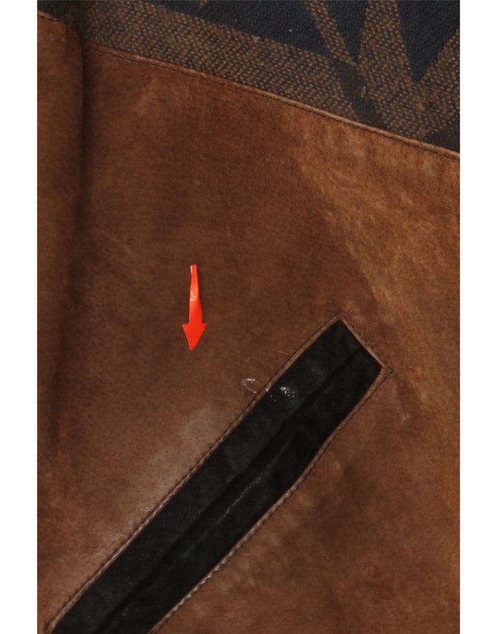 Мужская замшевая куртка VINTAGE UK 42 XL коричневая кожаная с цветными блоками