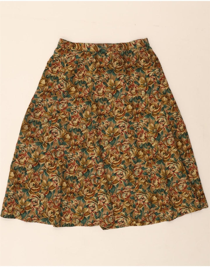 VINTAGE Womens A-Line Skirt W28 Medium Green Floral Vintage Vintage and Second-Hand Vintage from Messina Hembry 