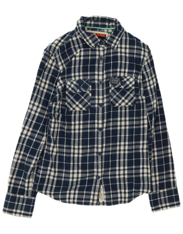 Женская фланелевая рубашка Superdry UK 14, большой размер, темно-синяя клетка, хлопок