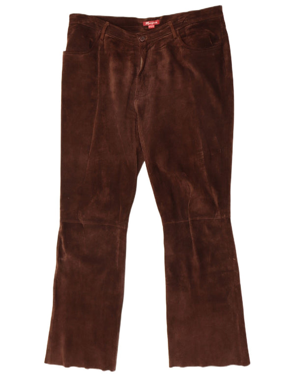 Женские прямые замшевые брюки Monsoon UK 18 XL W38 L31 Коричневые кожаные