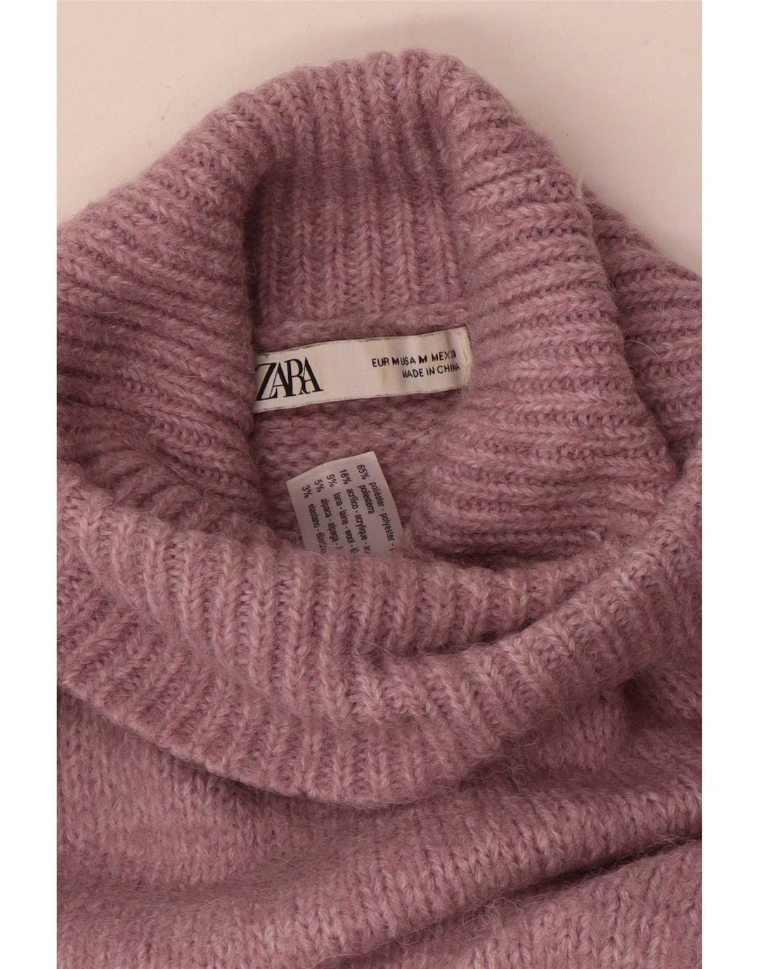 Женский свободный джемпер с высоким воротником Zara UK 14, полиэстер, средний розовый цвет