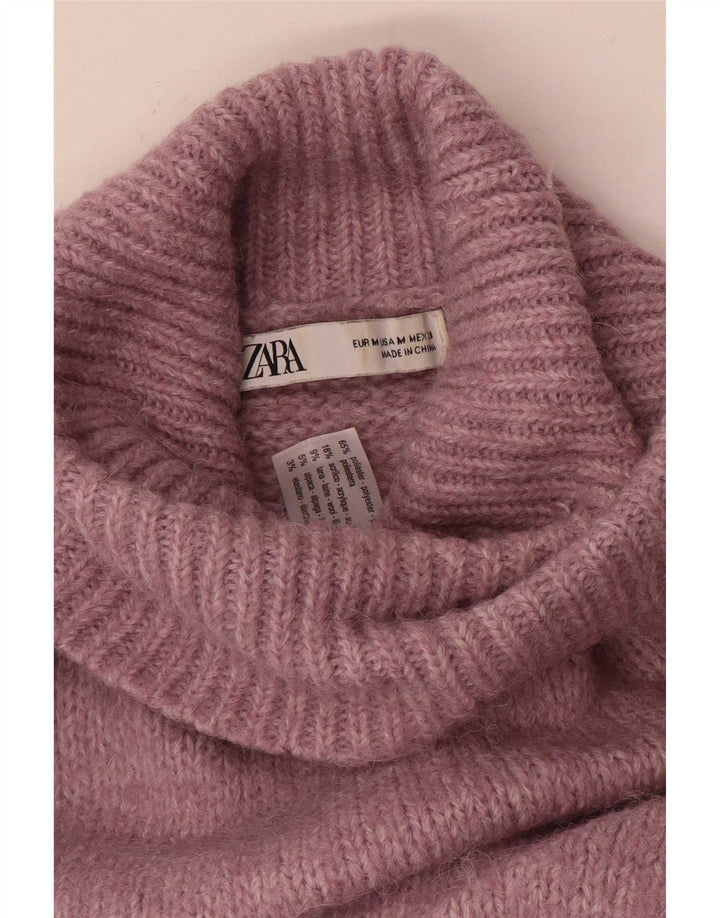 Женский свободный джемпер с высоким воротником Zara UK 14, полиэстер, средний розовый цвет
