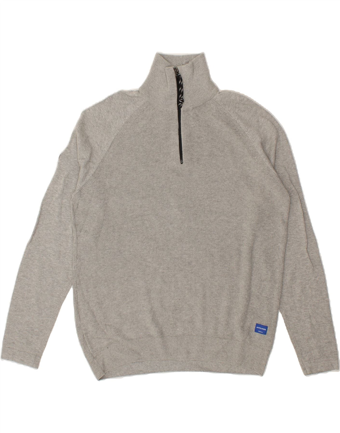 JACK & JONES Mens Zip Neck Jumper Sweater Large Grey Cotton Vintage Jack & Jones and Second-Hand Jack & Jones from Messina Hembry 