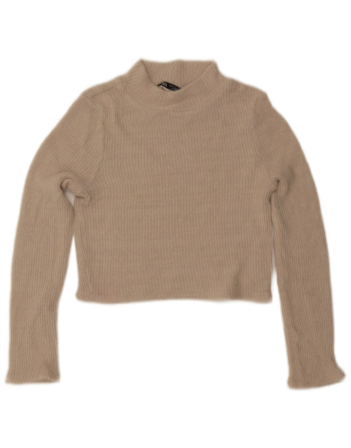 Женский укороченный джемпер с высоким воротником ZARA UK 12, средний цвет, белый цвет