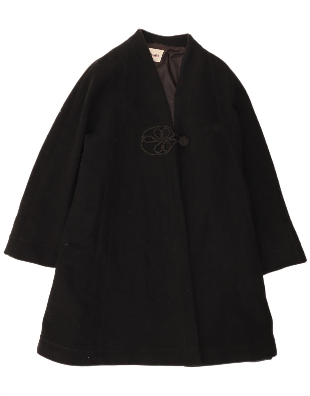 Винтажное женское пальто оверсайз UK 12, среднее черное шерстяное пальто